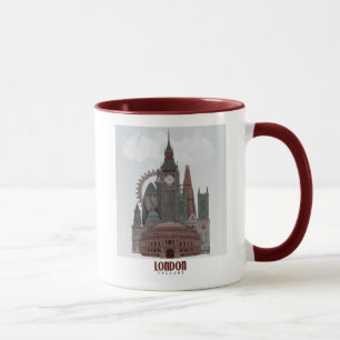 Caneca Londres em Nuvens Vermelho e Verde