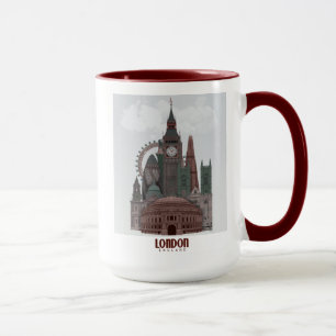 Caneca Londres em Nuvens Vermelho e Verde