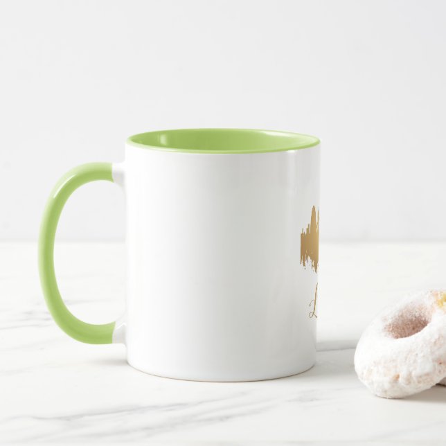 Caneca Londres Skyline Dourada Map City England Europa (Com Donut)