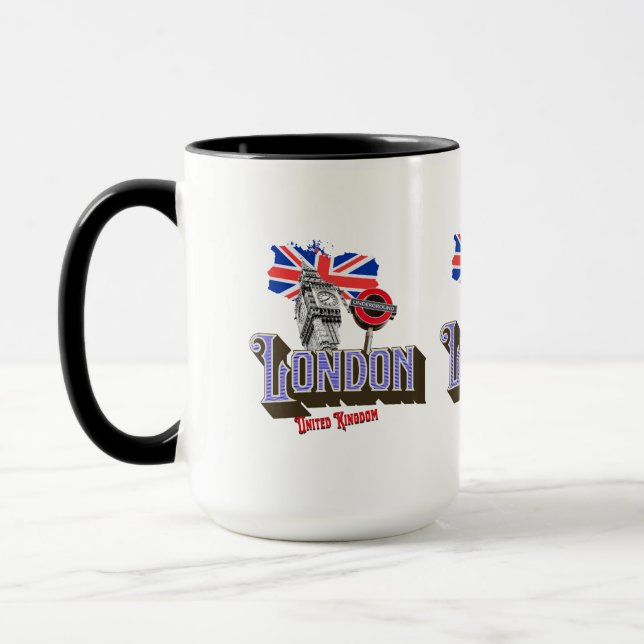 Caneca Londres UK, Big Ben, Underground, Union Jack (Esquerda)