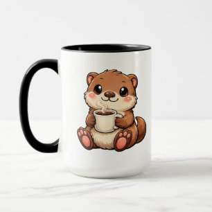 Caneca Lontra Fofa com Café – Animal Kawaii Aconchegante