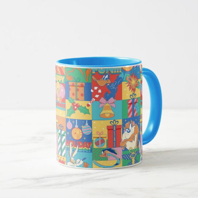 Caneca LOONEY TUNES™ | Happy Holidays Christmas Pattern (Frente Esquerda)