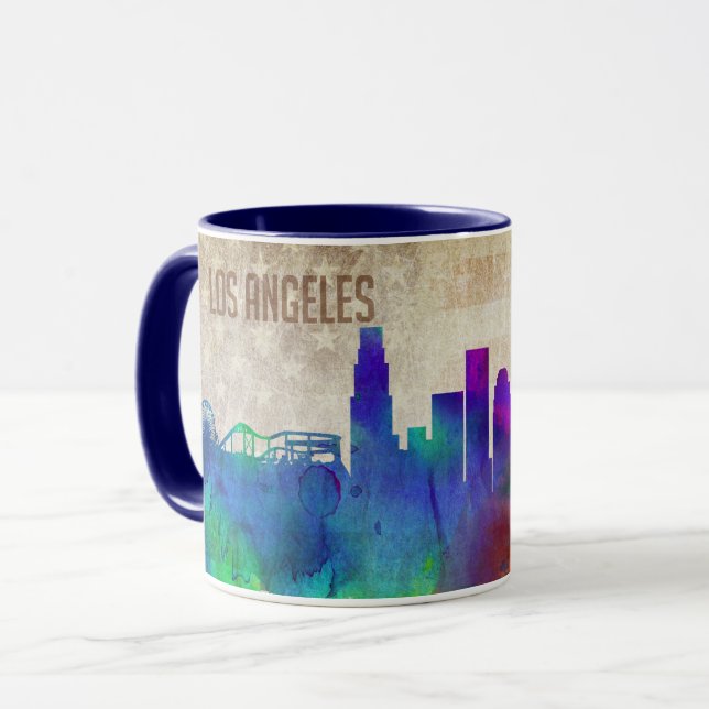 Caneca Los Angeles, skyline da cidade da aguarela de CA | (Frente Esquerda)