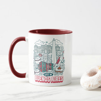 Caneca Lost in Buenos Aires Retro Doodle Travel