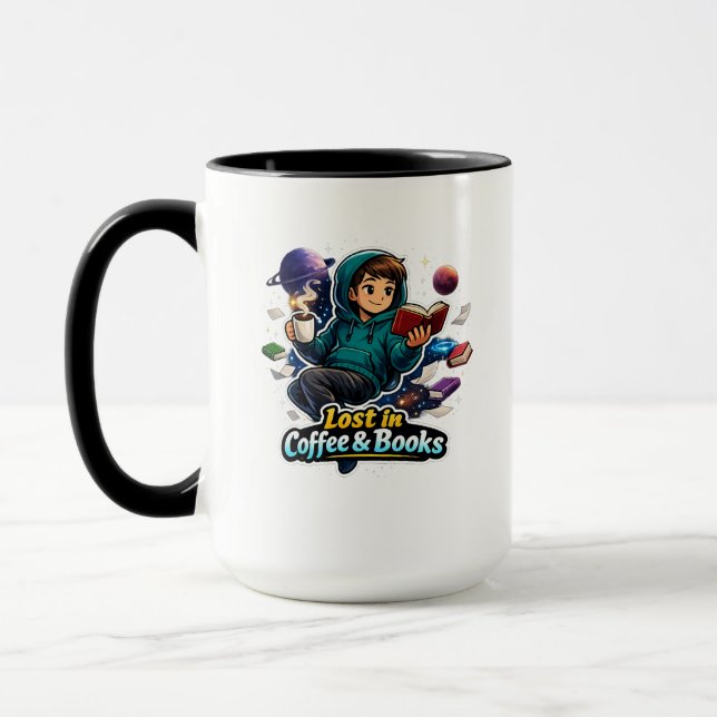 Caneca Lost in Coffee & Books – Book Lover Gift (Esquerda)