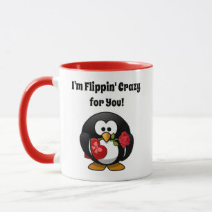 Caneca Louco para você Dia de os namorados Bonito Pinguim