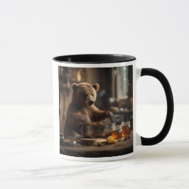 Caneca L'ours cuisinier dans ses casseroles.