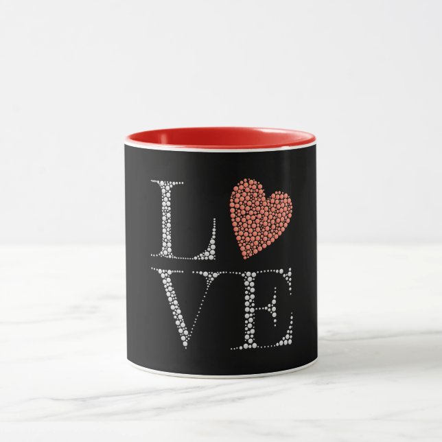 Caneca Love Heart Design – Red Gradient Heart on Black  (Centro)