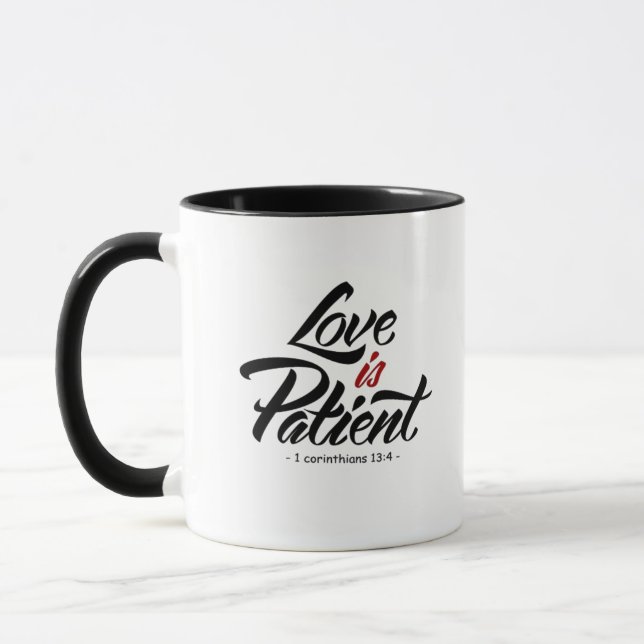 Caneca Love Is Patient Hand Lettering Artistic Design  (Esquerda)