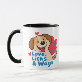 Caneca Love, Licks & Wags Happy Smiling Dog Lover Coffee 