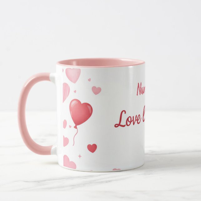 Caneca Love lives here - Pink and Red hearts  (Esquerda)