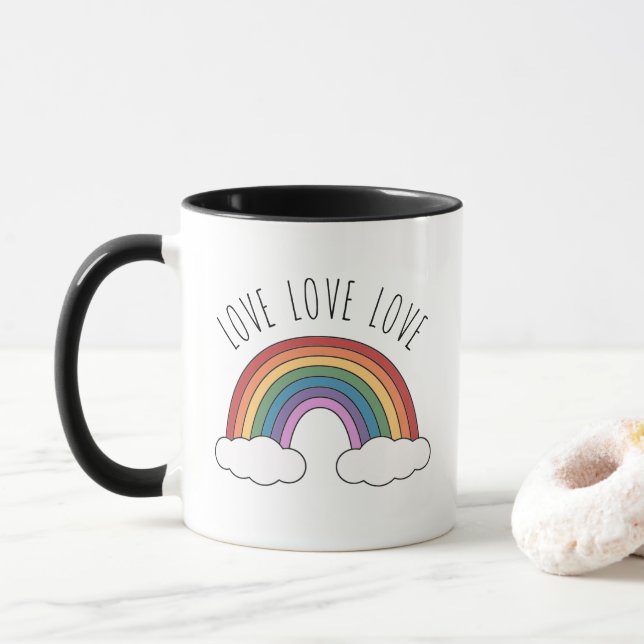 Caneca Love Love Love Rainbow (Com Donut)