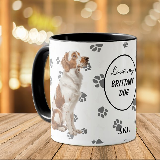Caneca Love My Brittany Dog Pawprint (Criador carregado)