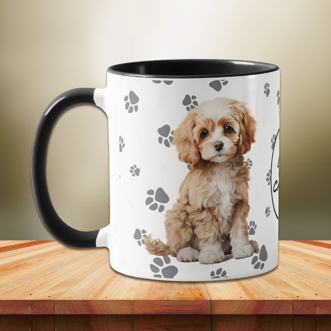 Caneca Love My Cavapoo Dog Pawprint Pattern (Criador carregado)