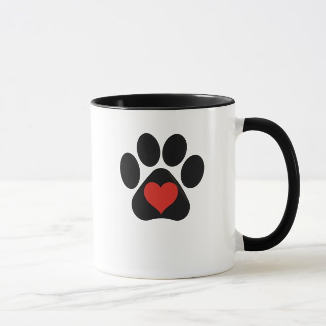 Caneca Love Paw Print com coração vermelho (Direita)