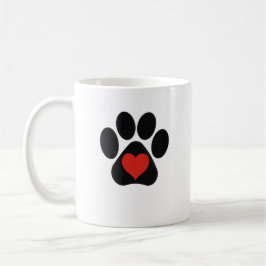 Caneca Love Paw Print com coração vermelho
