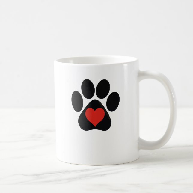 Caneca Love Paw Print com coração vermelho (Direita)