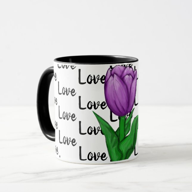 Caneca Love Purple Tulip Floral Mug (Frente Esquerda)