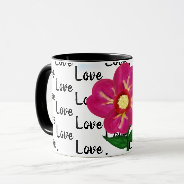 Caneca Love Typografia Bright Vivivid Pink Flower (Frente Esquerda)