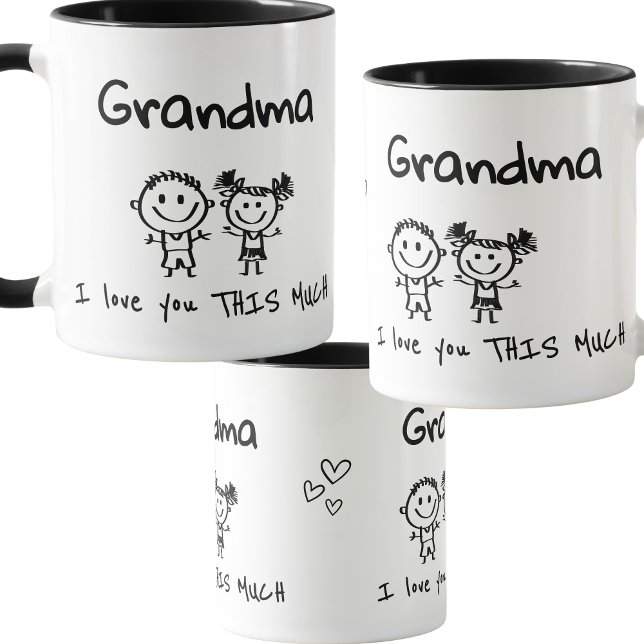 Caneca Love You Grandma Kids Art Personalized Gift (Criador carregado)
