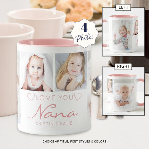 Caneca LOVE YOU NANA 4 Foto Rosa Personalizado