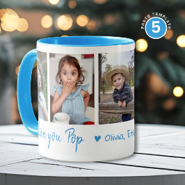 Caneca Love You Pop Grandkids Names 5 Photo Collage Blue