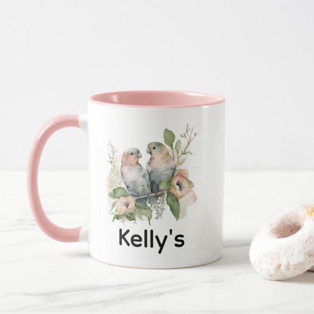 Caneca Lovebirds in Pastel Watercolors (Com Donut)