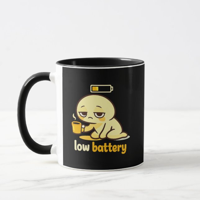 Caneca Low Battery Mood – Cute Tired Coffee (Esquerda)