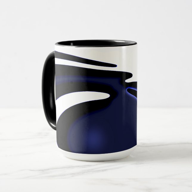 Caneca Lua Azul: Azul Abstrato, Branco e Preto (Frente Esquerda)