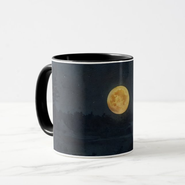 Caneca Lua cheia e estrelas taça de arte noturna escura (Frente Esquerda)