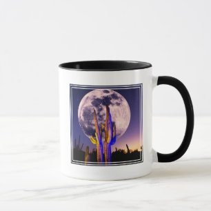 Caneca Lua Cheia Sobre Saguaro Cactus