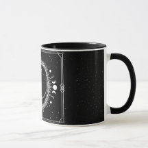 Lua Crescente com Sol e Estrelas Preto e Branco