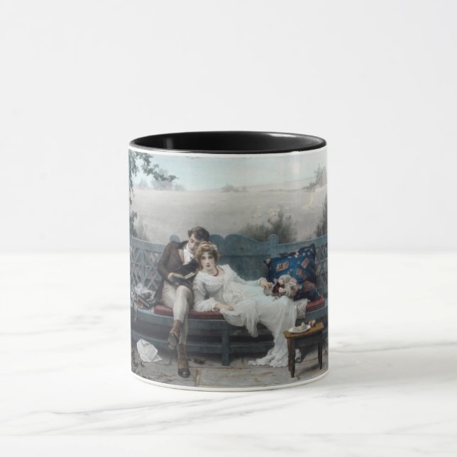 Caneca Lua de mel (noiva e noiva num banco) (Centro)