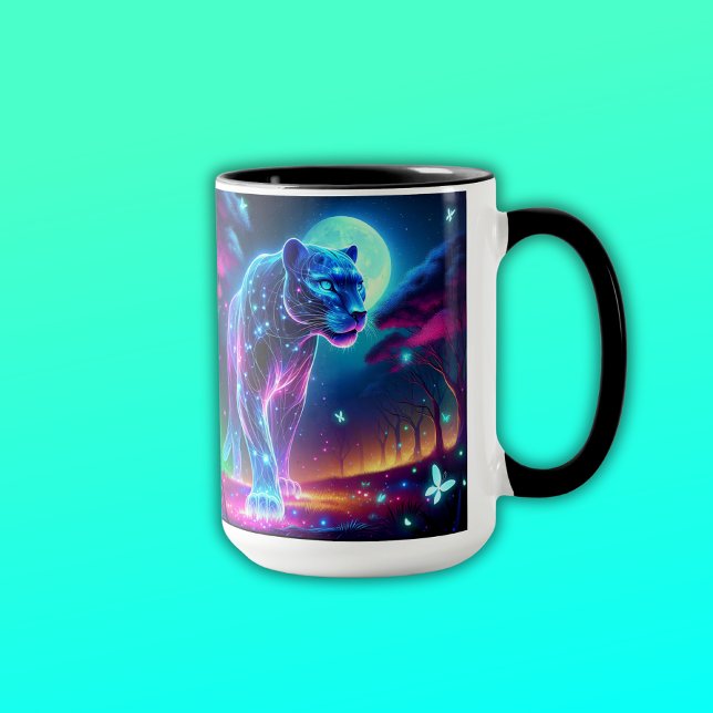 Caneca Lua e Panther Neon Holográfico Coloridos | (Criador carregado)