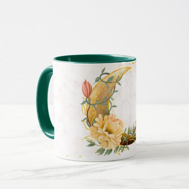 Caneca Lua Floral, bege e gráfico amarelo (Frente Esquerda)