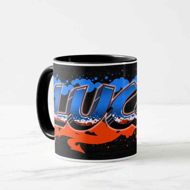 Caneca Lucas Vorname Name Graffiti blue orange Tasse (Frente Esquerda)