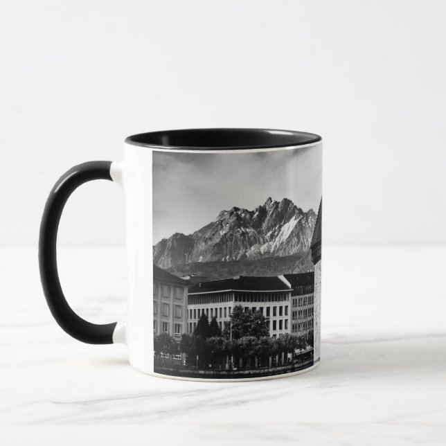 Caneca Lucerne city chapel bridge black/photo white mug (Esquerda)