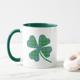 Caneca Lucky Green Plaid Shamrock Four-Leaf Clover 