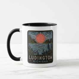 Caneca Ludington Michigan Neon Sign Cup Coffee Mug
