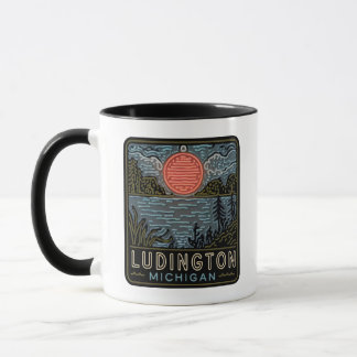 Caneca Ludington Michigan Neon Sign Cup Coffee Mug
