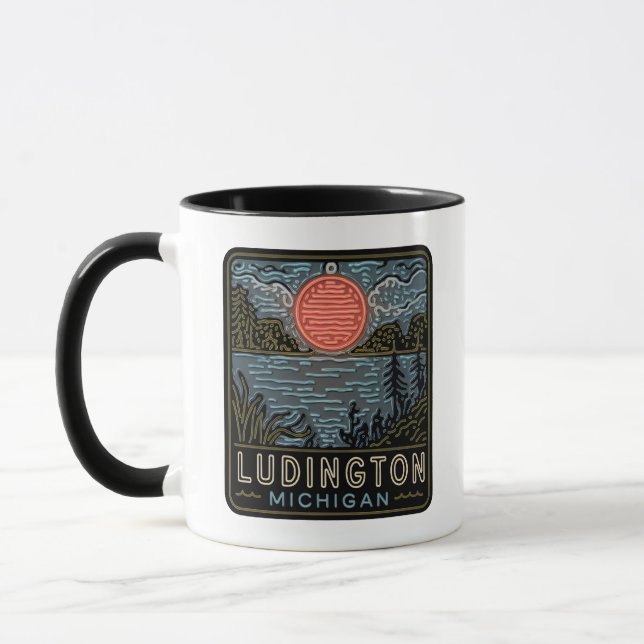 Caneca Ludington Michigan Neon Sign Cup Coffee Mug (Esquerda)