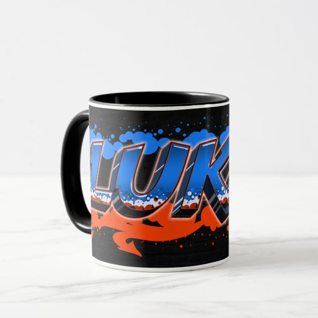 Caneca Lukas Vorname Name Graffiti blue orange Tasse (Frente Esquerda)