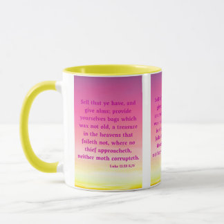 Caneca Luke 12:33 KJV Escritura de Bíblia Pic Dois-Tom