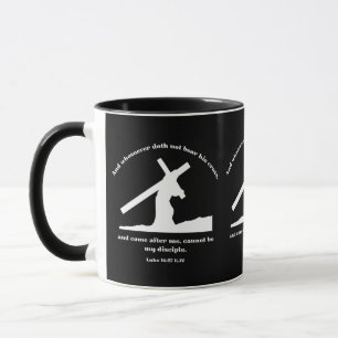 Caneca Luke 14:27 KJV Jesus Cruz Bíblia Cristã Verso