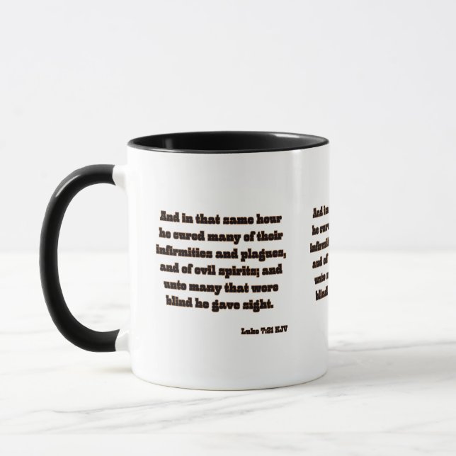 Caneca Luke 7:21 Escritura de Bíblia KJV de dois tons (Esquerda)