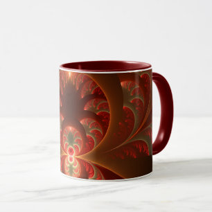 Caneca Luminoso fractal moderno laranja vermelho abstrato