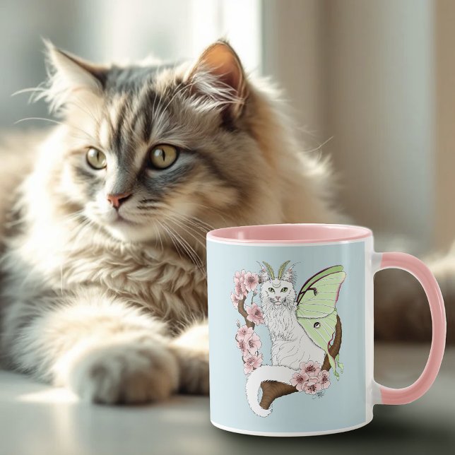 Caneca Luna Moth Moon White Cat Green (Criador carregado)