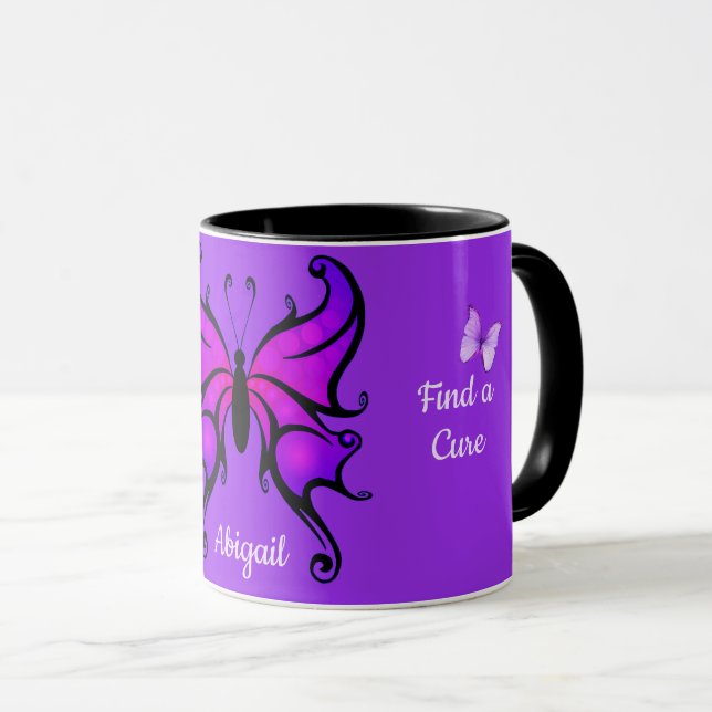 Caneca Lupus Awareness Support Purple Add Name Butterfly (Frente Esquerda)