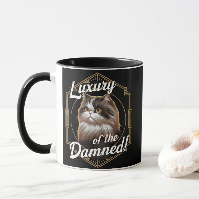 Caneca Luxo dos Damas: Art Deco Gato Persa (Com Donut)