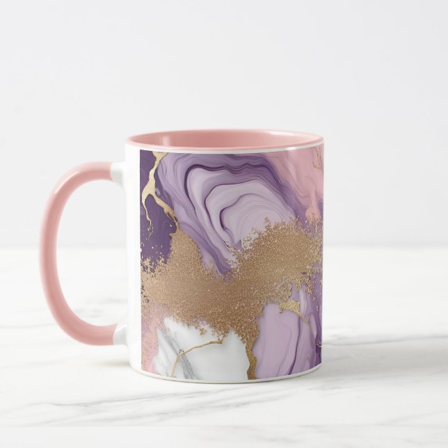 Caneca Luxo Marble Glitter Rosa Púrpura Dourada (Esquerda)